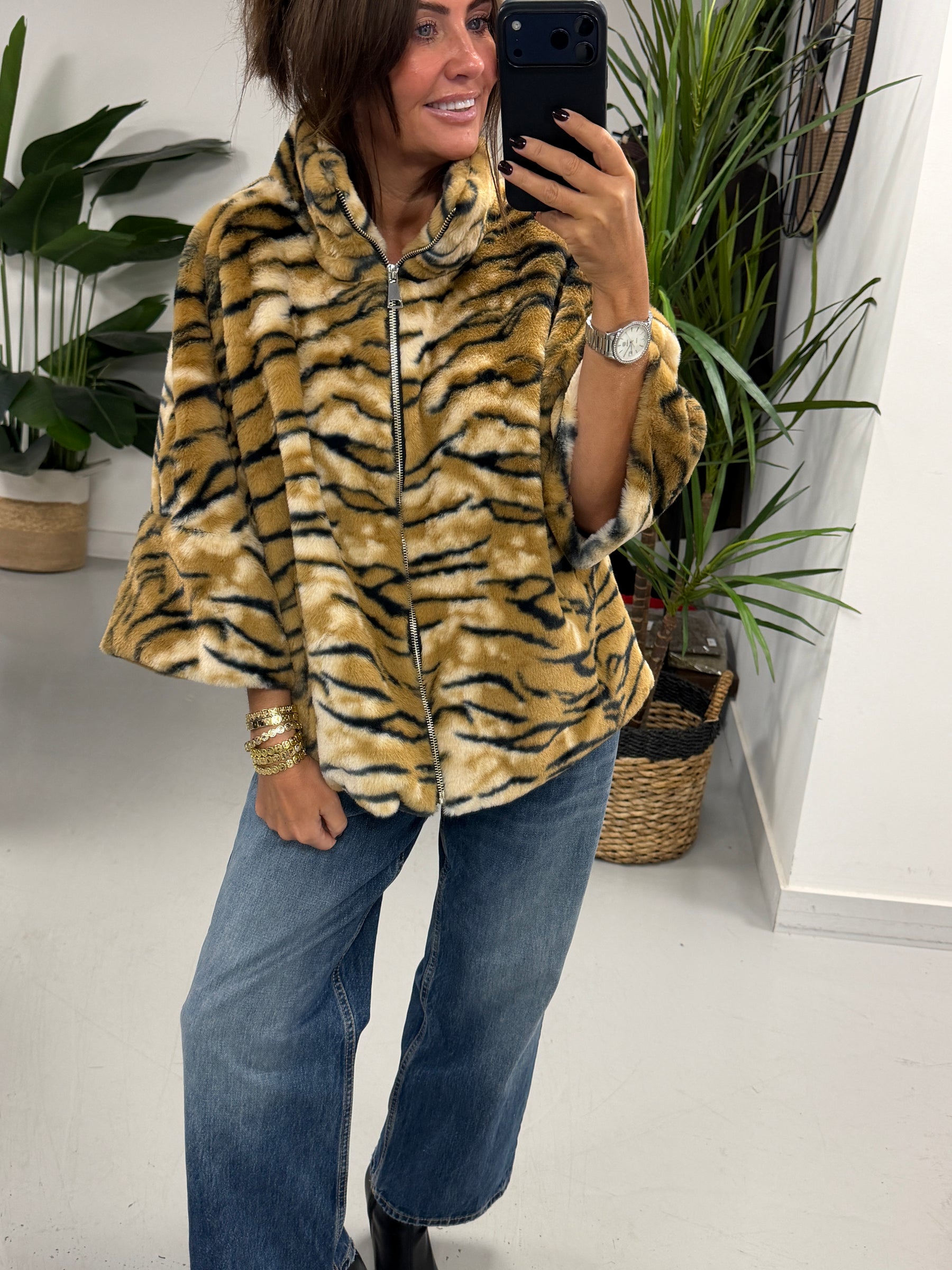 Tiger Cropped Sleeve Faux Fur