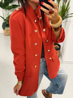 Military Ruched Sleeve Blazer - Terracotta