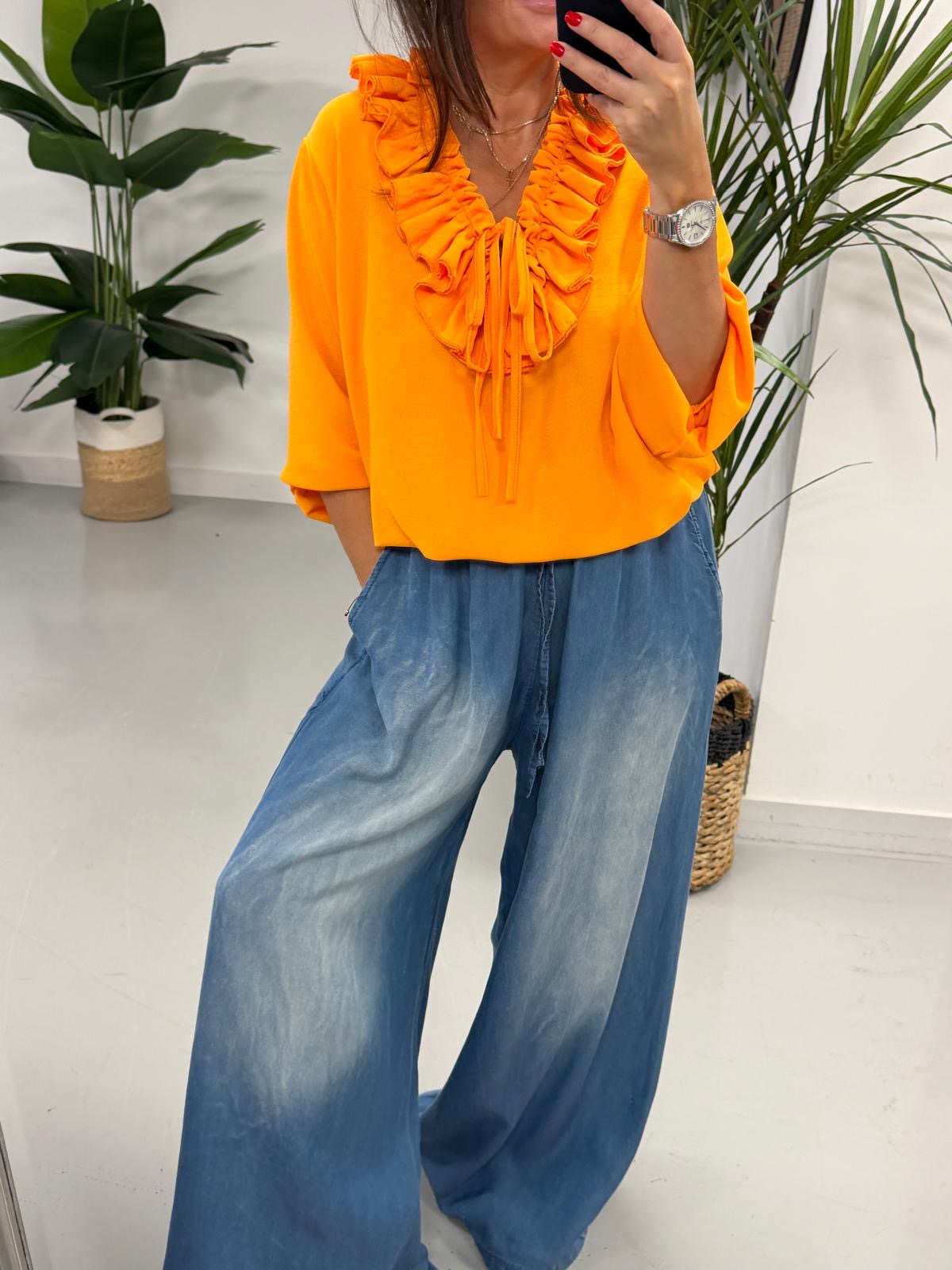 Luna Double Ruffle Blouse - Orange