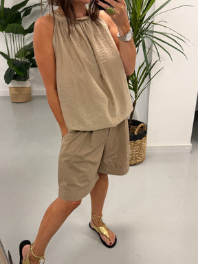 The Crinkle Halterneck Short Set - Camel