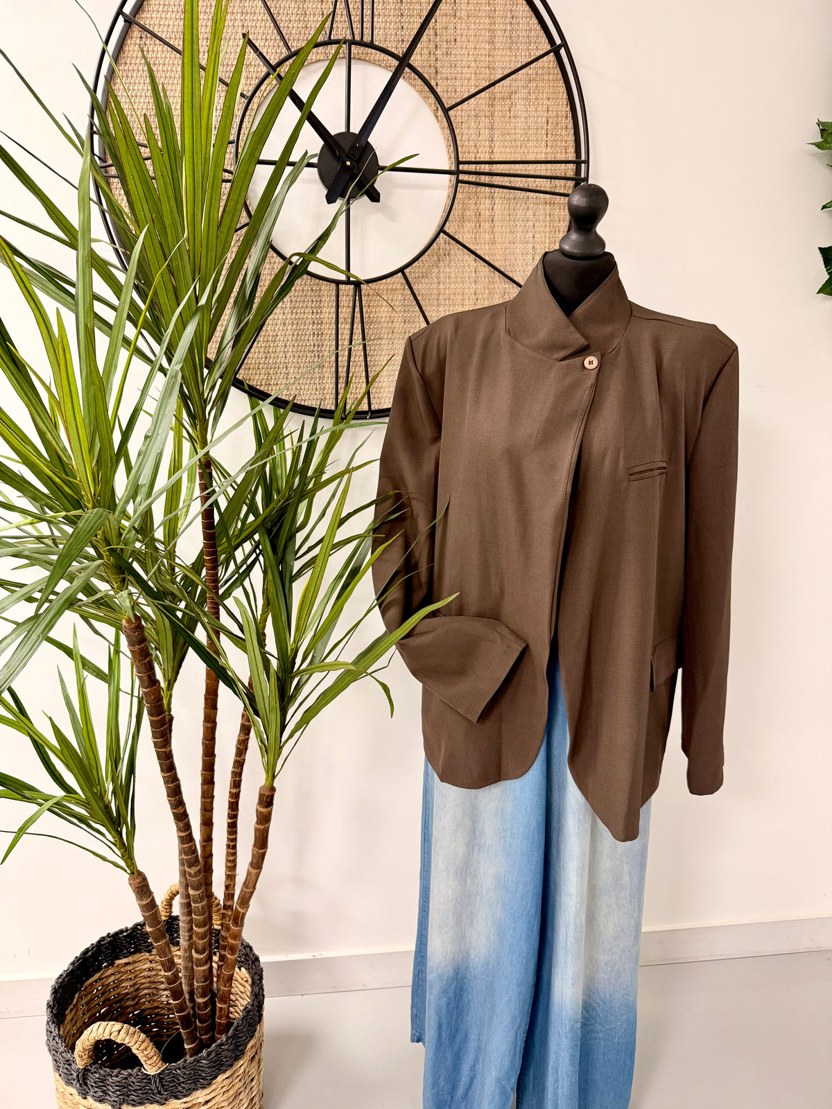 Funnel Neck Blazer - Chocolate