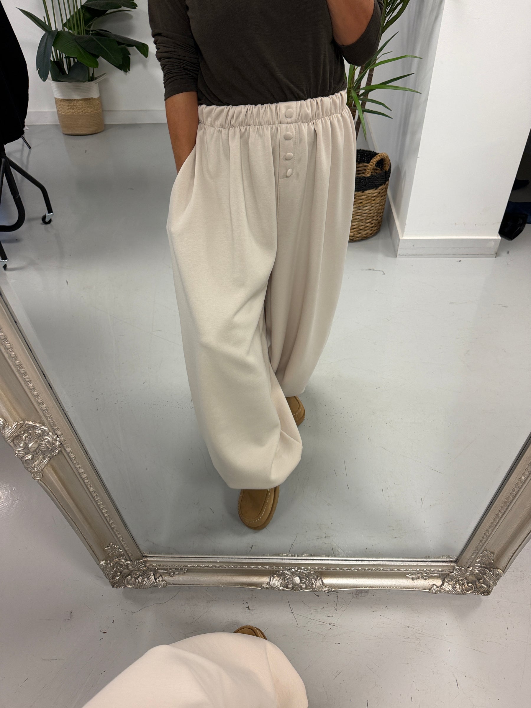 Button Front Balloon Cuff Joggers - Buttercream (Size 10-18/20)