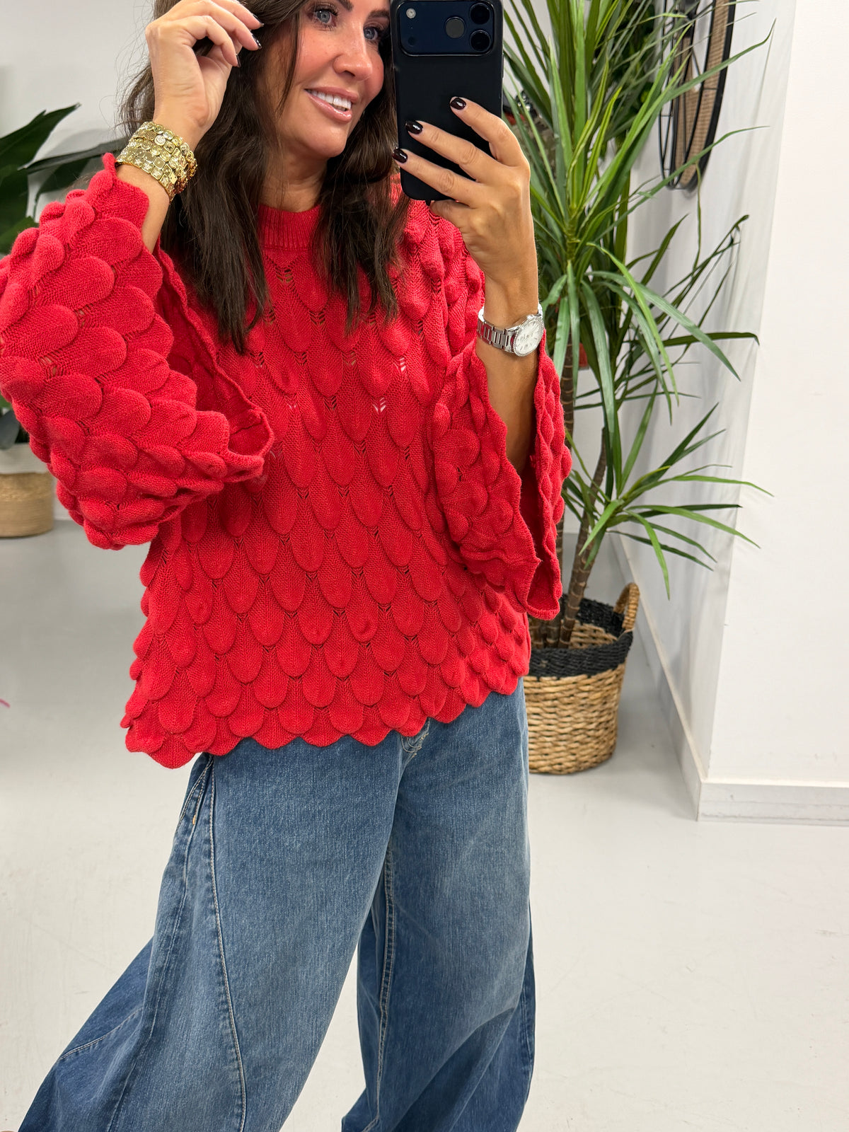 Soft Touch Tear Drop Knit - Red (Size 8 - 16)
