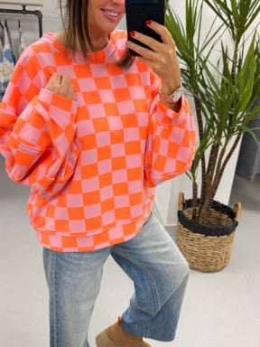 Sugar Rush Checker Balloon Sleeve Jersey - Hot Pink/Orange