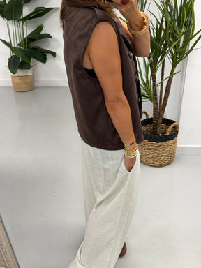 Velour Military Waistcoat - Chocolate
