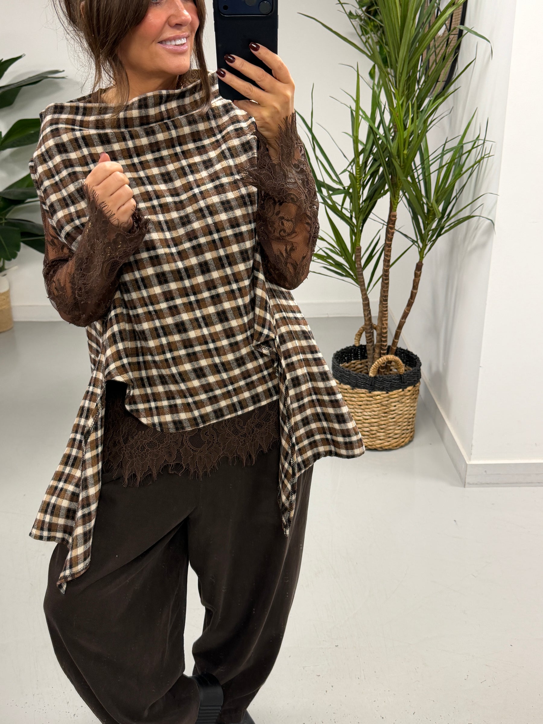 The Bailey Brushed Cotton Plaid Tank - Chocolate (Size 10-16)