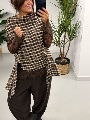 The Bailey Brushed Cotton Plaid Tank - Chocolate (Size 10-16)