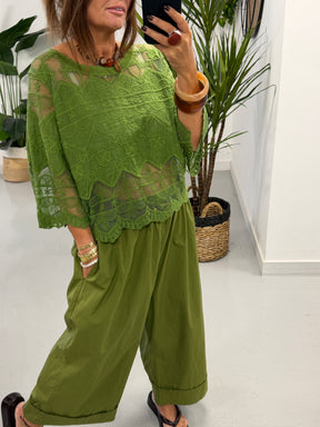 Seville Lace Top - Olive Green