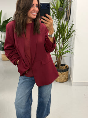 Ruched Sleeve Blazer - Wine (Plus sizes)
