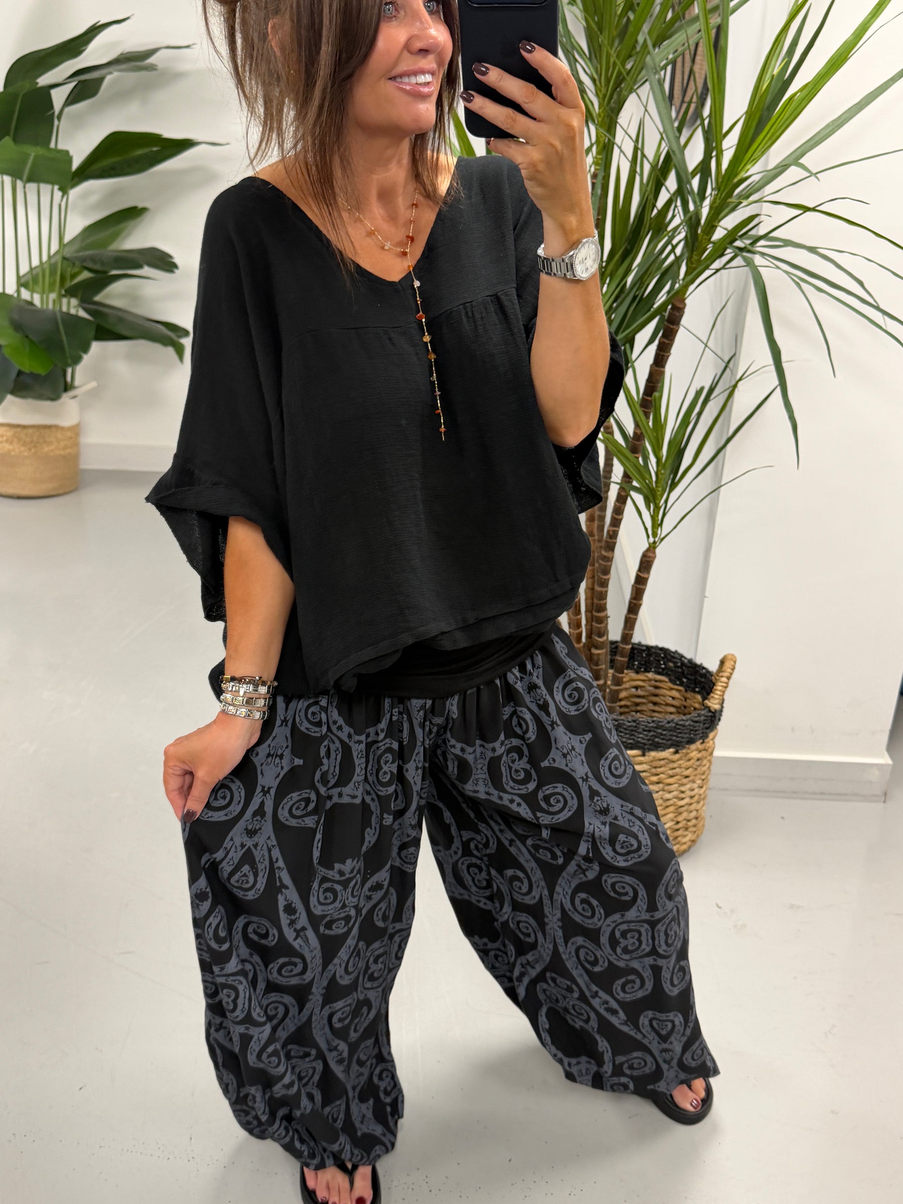 Ali Baba Slouch Pants - Black Swirl