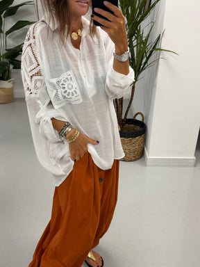 Crochet Pocket Hi Lo Tunic - White