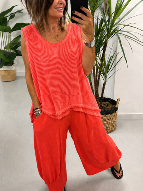 Distressed Mesh Tunic - Coral