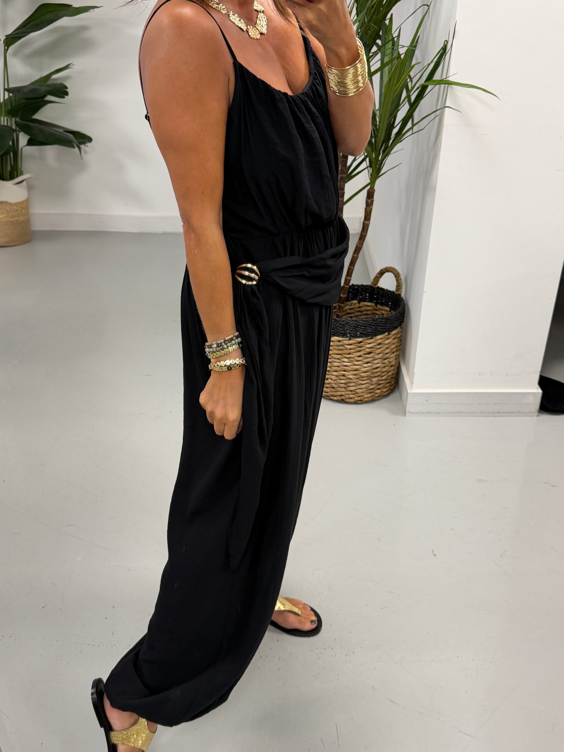 Wrap Crinkle Balloon Jumpsuit - Black