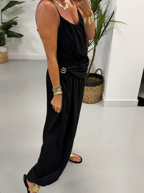 Wrap Crinkle Balloon Jumpsuit - Black