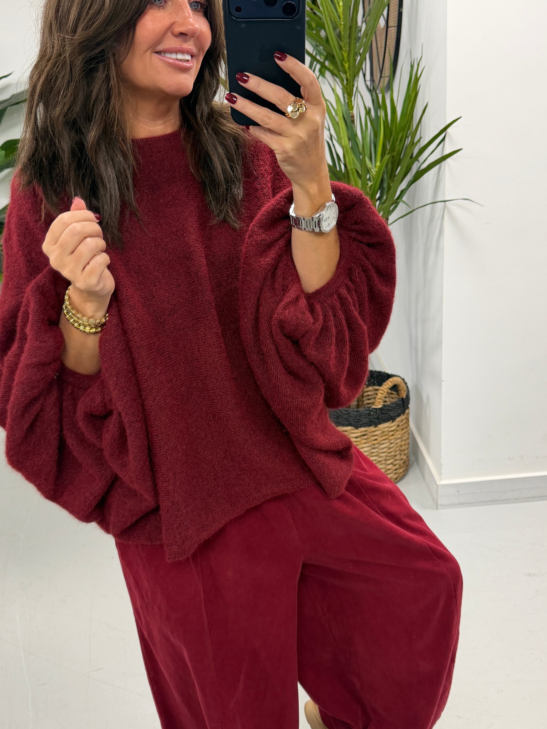 Zeta Otto Chunky Sleeve Knit - Wine (Size 10-18)