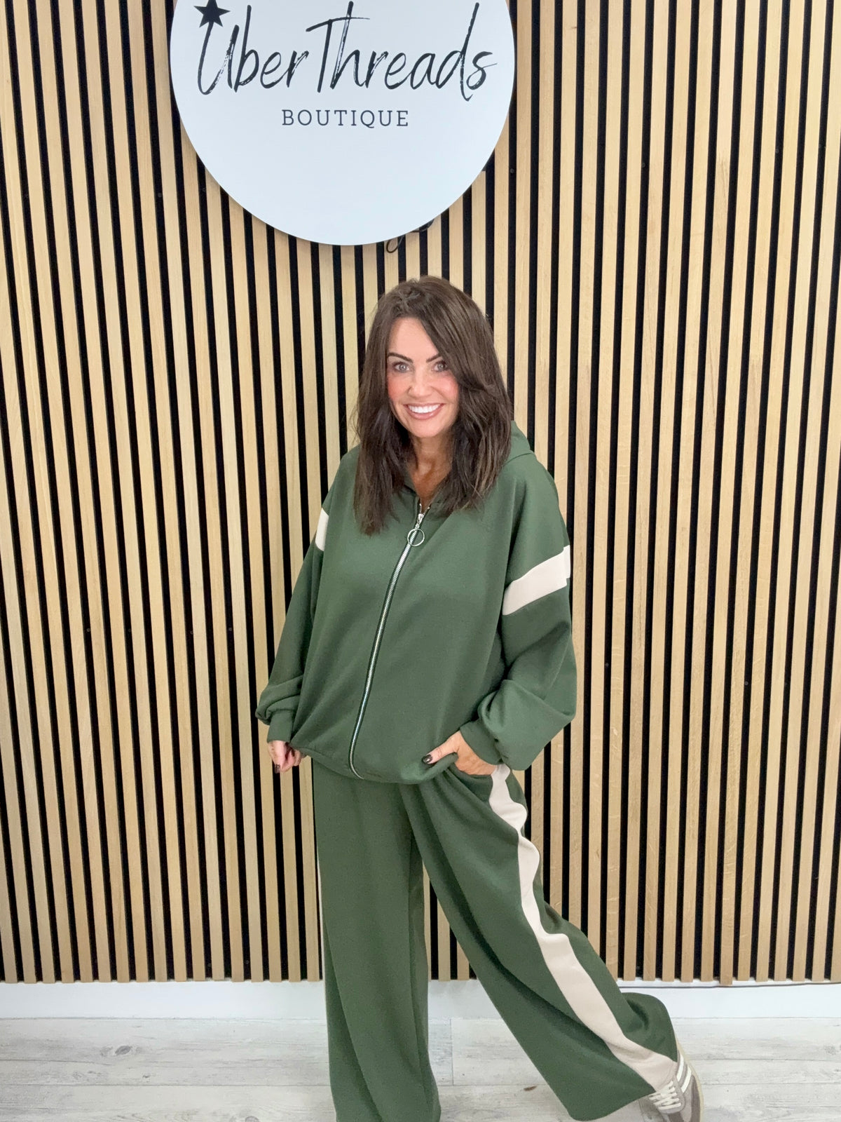 The Stripe Scuba Zip Hooded  Tracksuit - Khaki