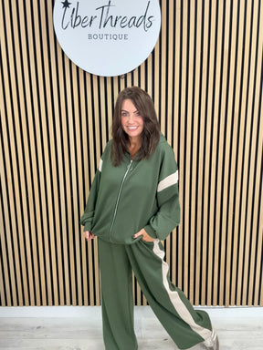 The Stripe Scuba Zip Hooded  Tracksuit - Khaki