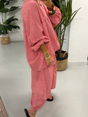 The Vichy Gingham Tunic - Ferrari Red
