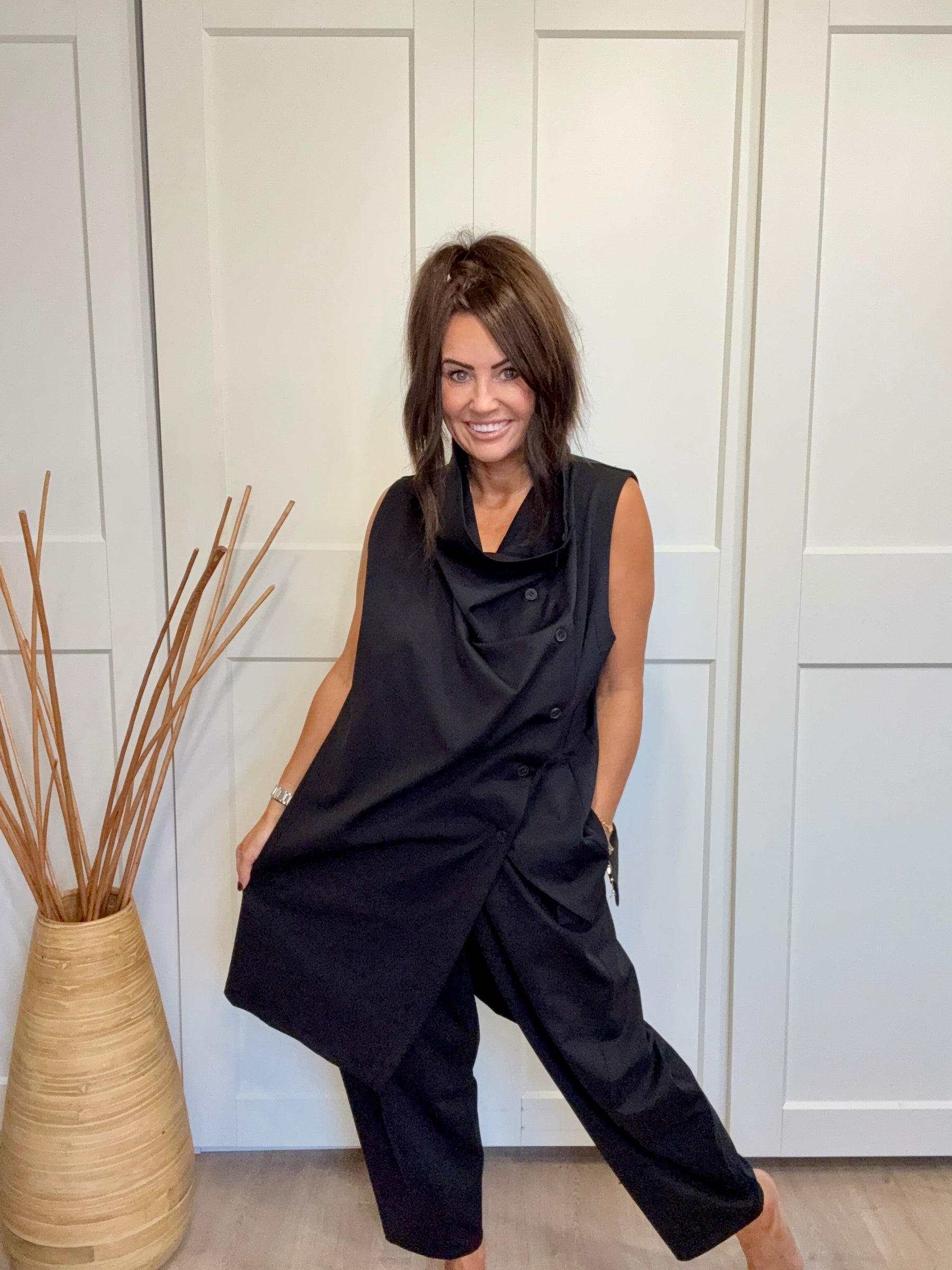 Hampton Asymmetric Ruffle WAISTCOAT - Black