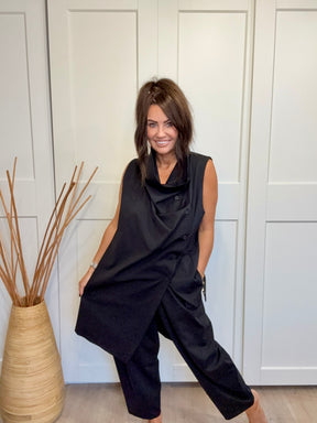 Hampton Asymmetric Ruffle WAISTCOAT - Black