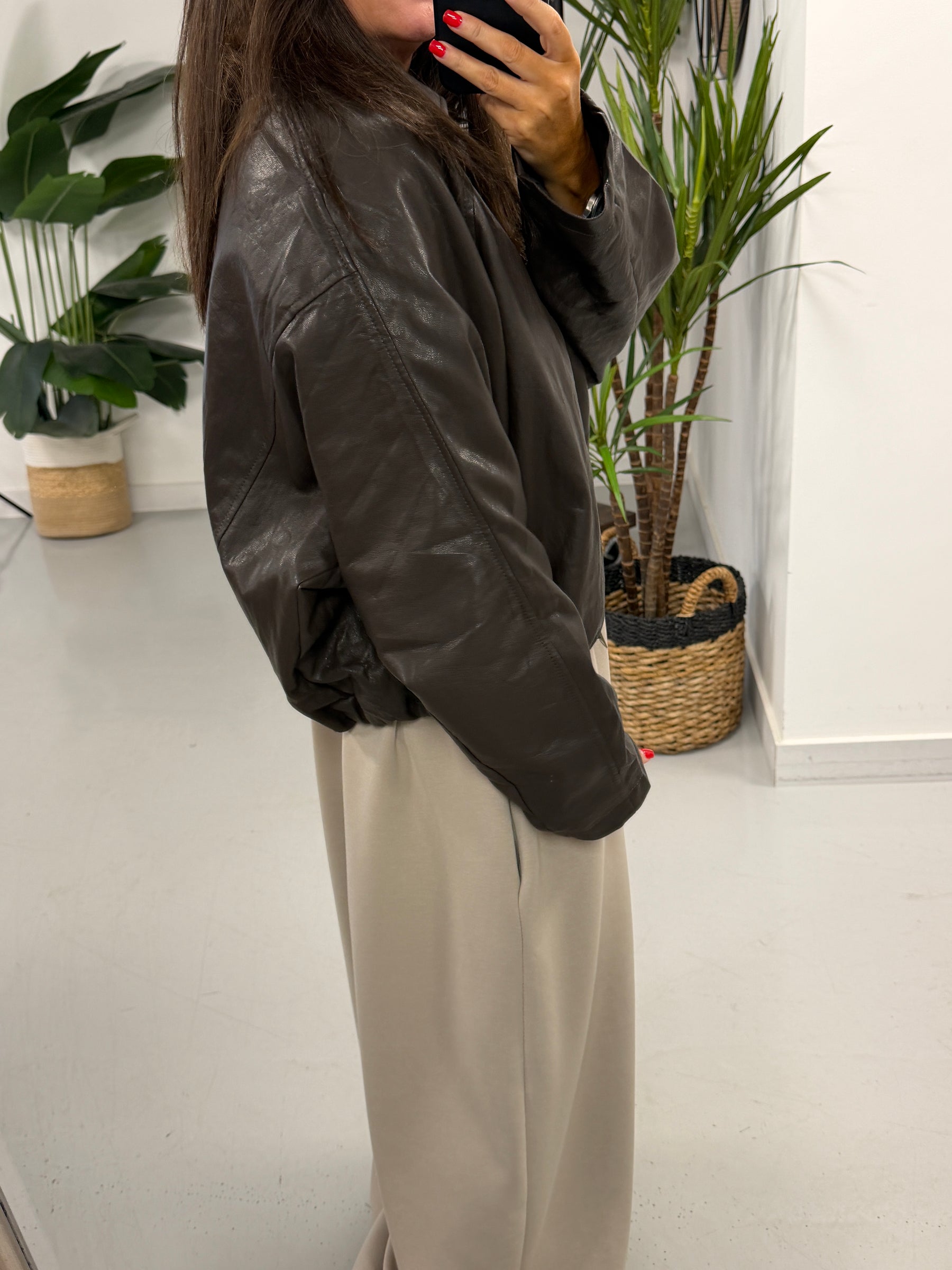 The Butter Soft Faux Leather  Bomber - Chocolate