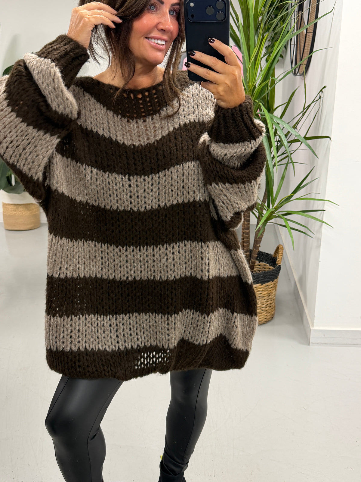 The Costal Loose Knit Stripe - Chocolate/Taupe (Size 12-18)