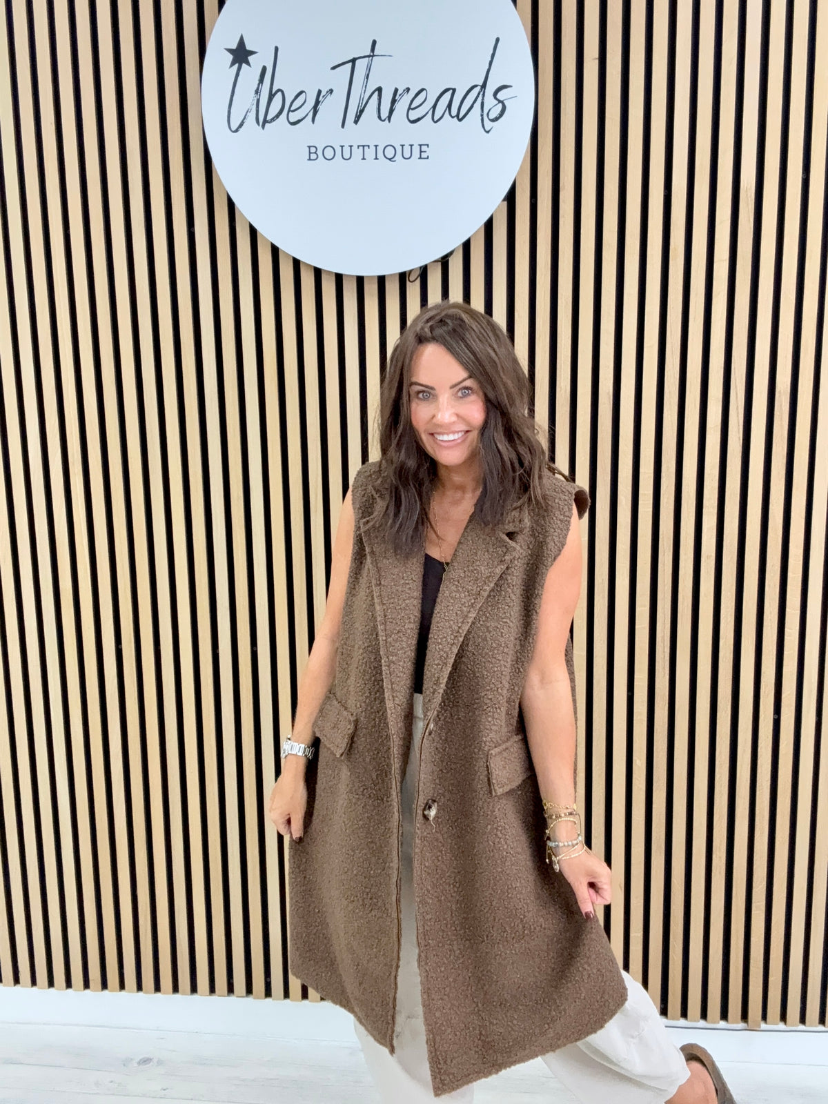 Longline Boucle Button Waistcoat - Chocolate