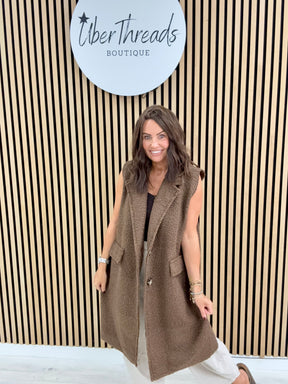 Longline Boucle Button Waistcoat - Chocolate