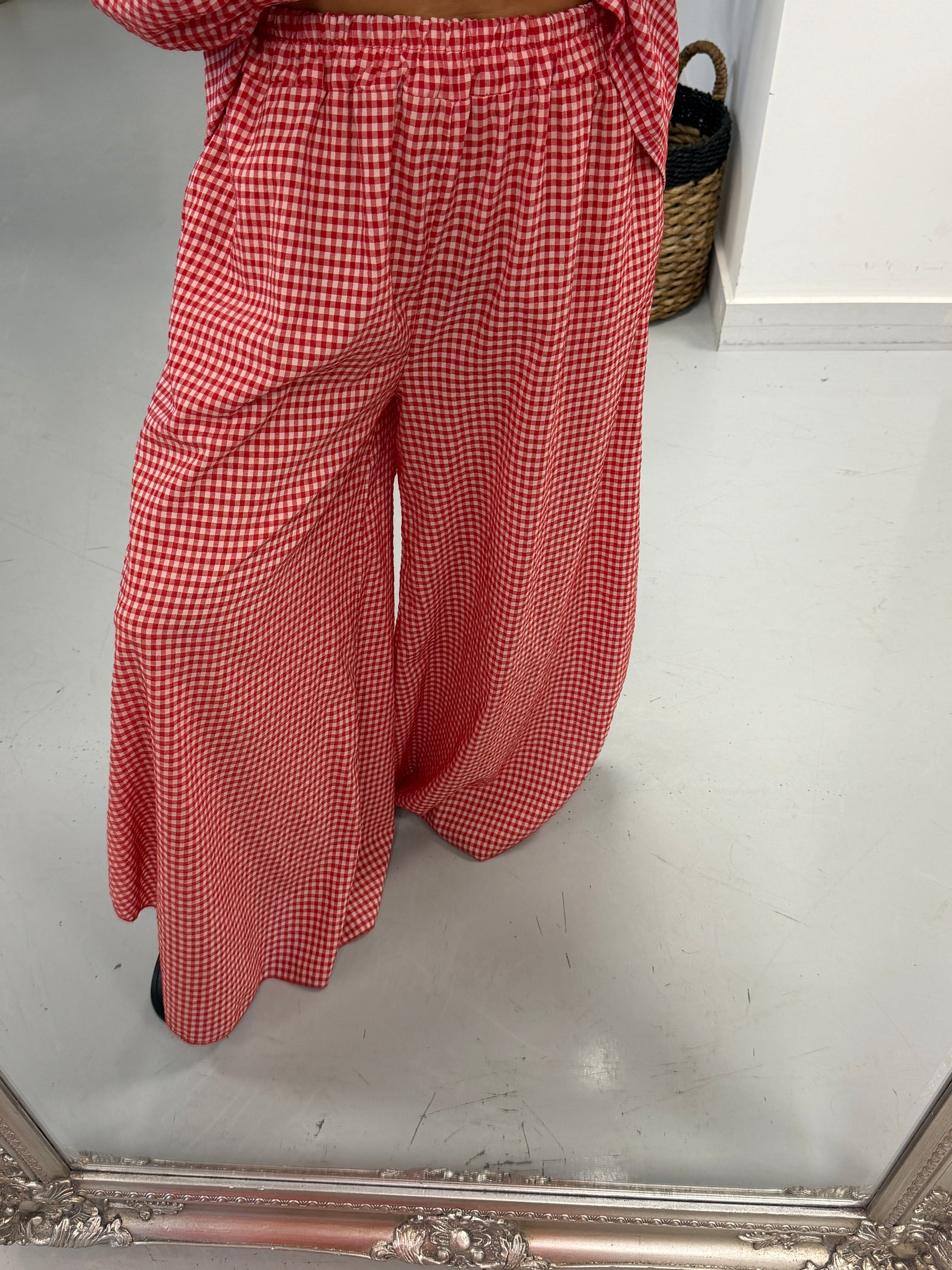 The Gingham Split Wide Leg Trousers - Red