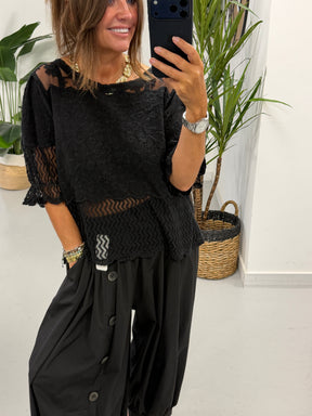 Lyra Lace Mesh Tunic - Black