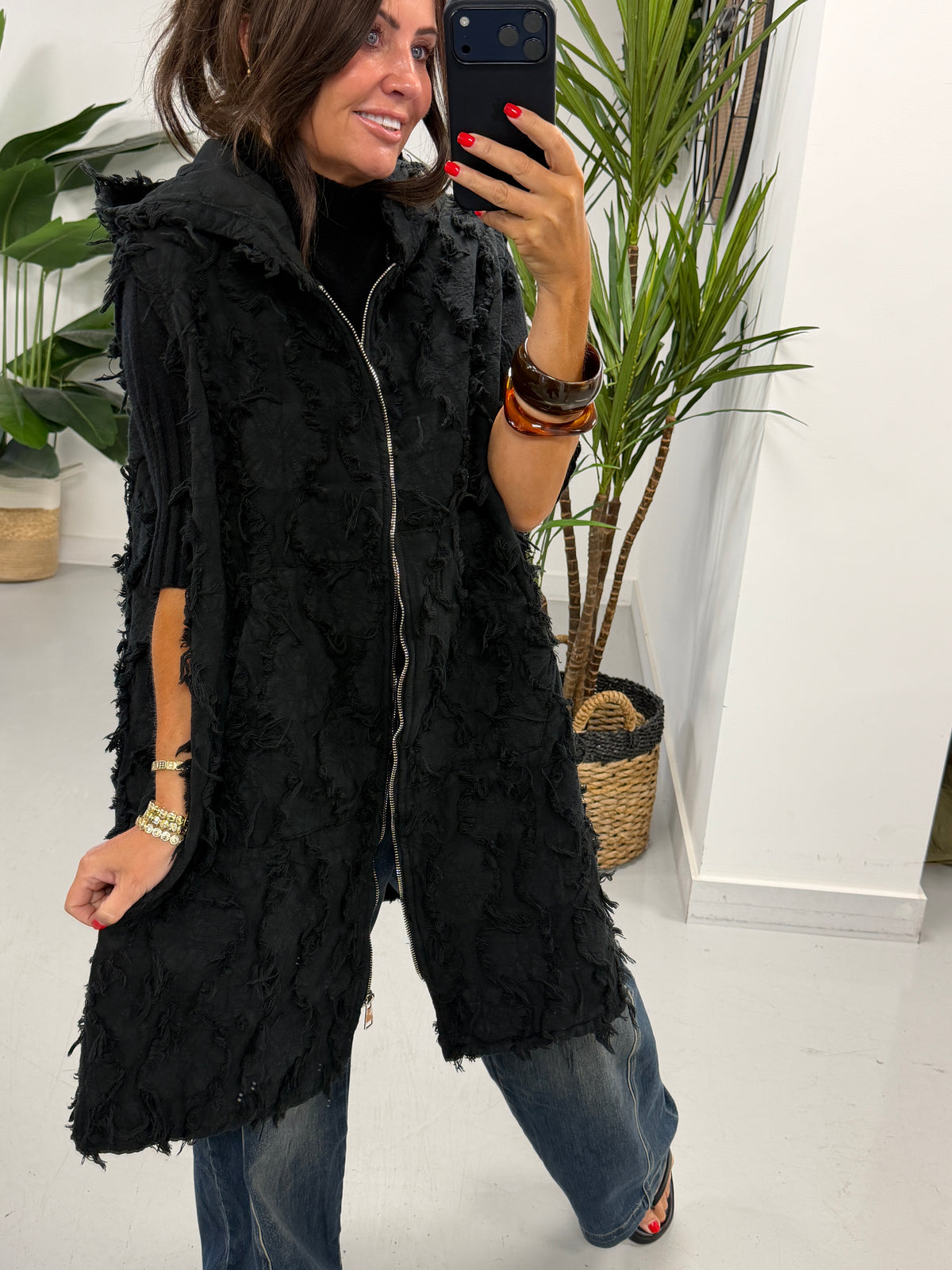 Shelby Shaggy Hooded Gilet Black
