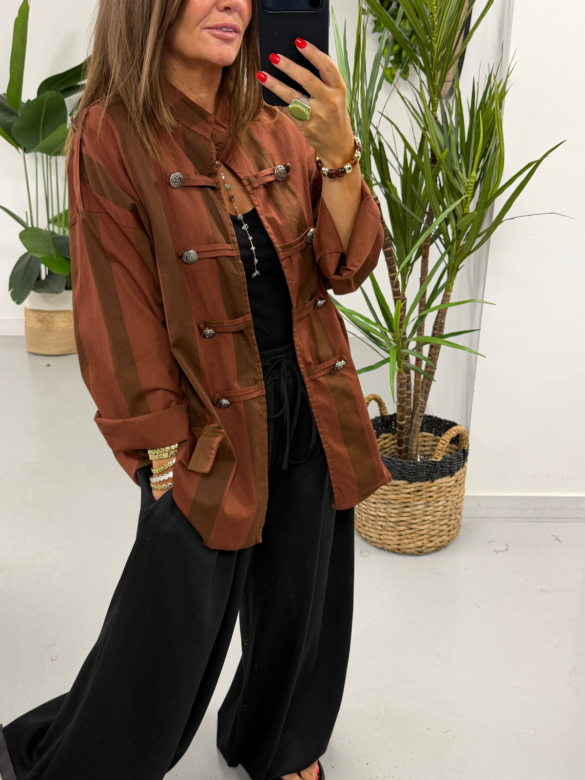 Bailey Wide Stripe Military Jacket - Rust