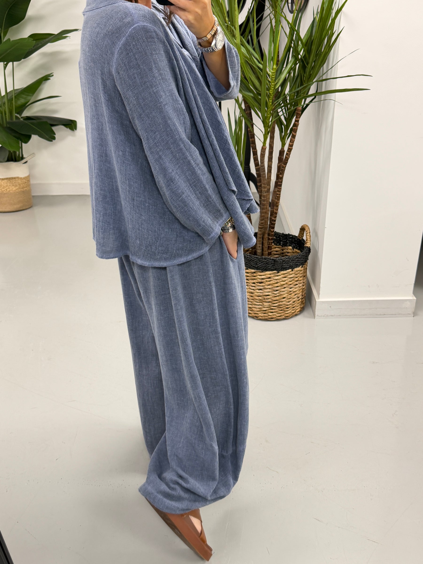 Sahara Ruffle Button Blouse - Denim Blue