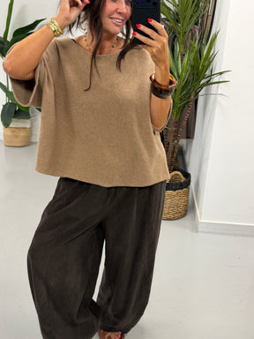 Gracie Crop Sleeve Knit - Camel