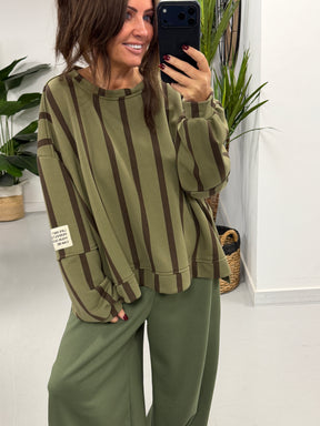 Sunset Stripe  “Life Isn’t Perfect” Sweater - Khaki/Chocolate