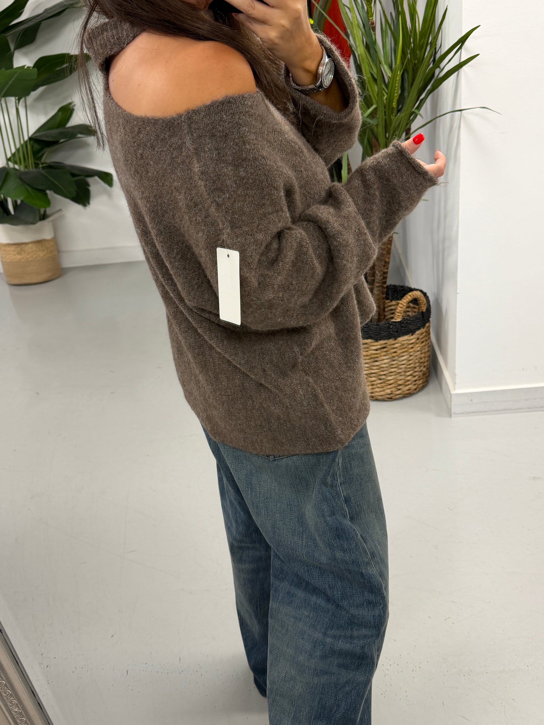 Slash Neck Knit  - Mocha (Pre Order)