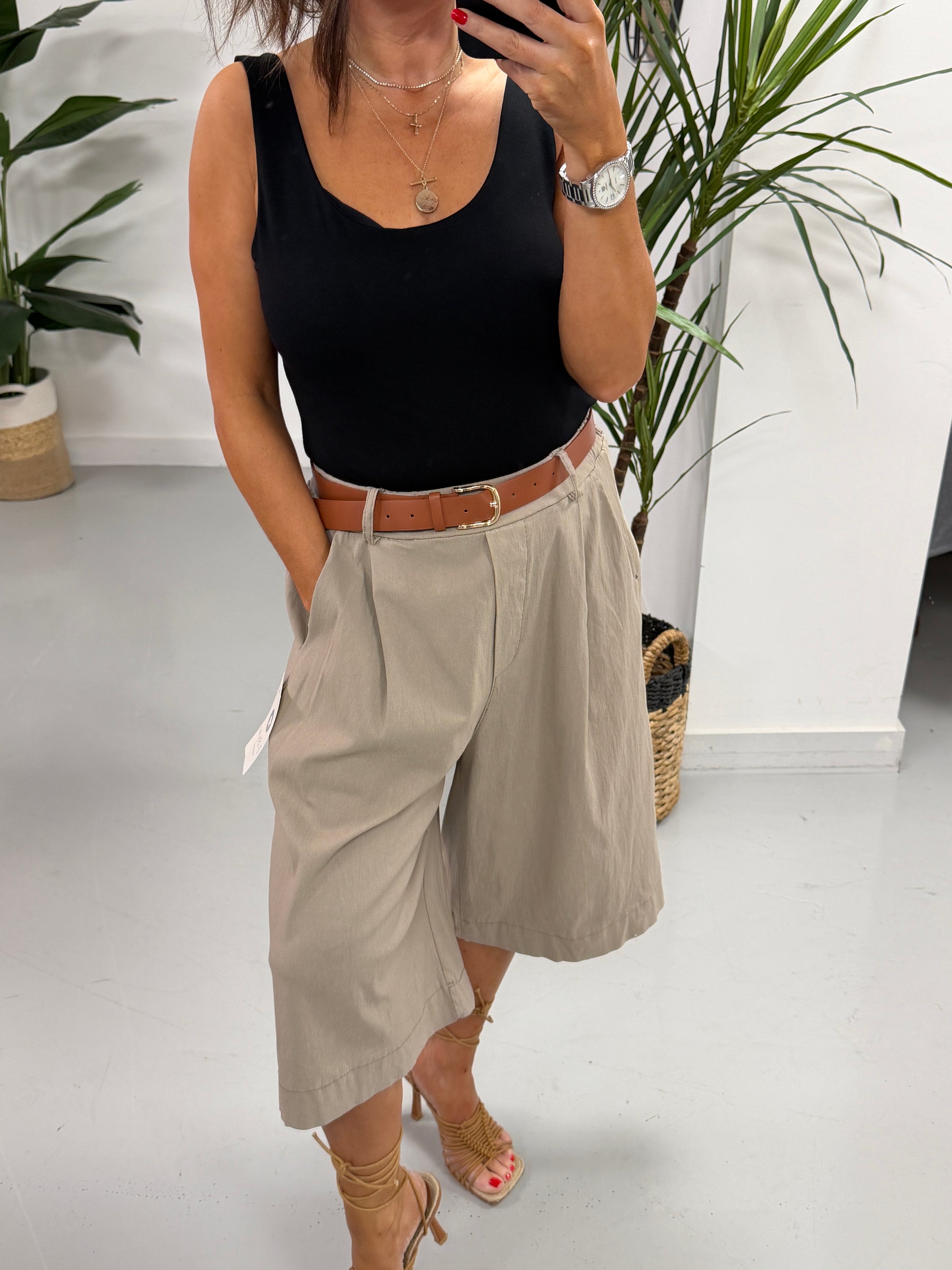 Belted Culotte Shorts - Mocha