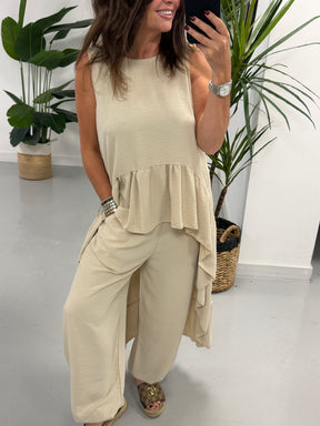 Valentina Hi Low Frill Two Piece - Cream