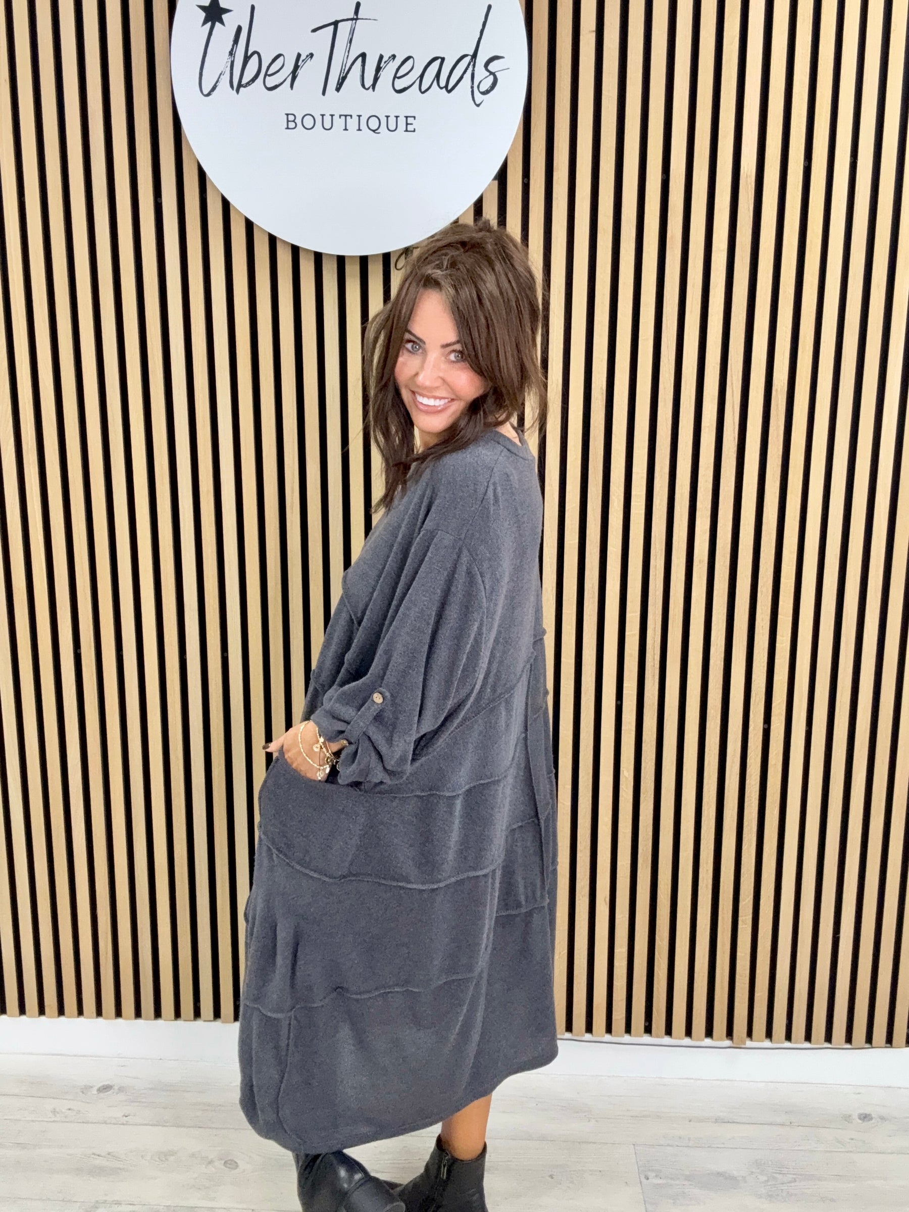 The Slouch Pocket Dress - Charcoal