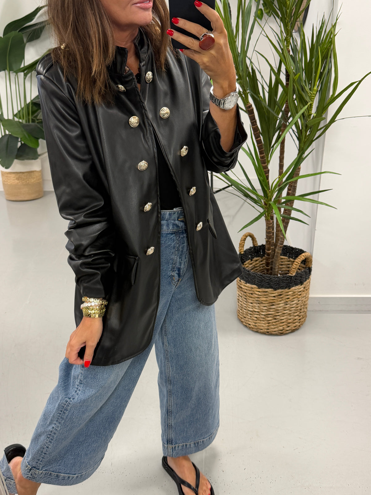 PRE ORDER PU Military Ruched Sleeve Blazer - Black