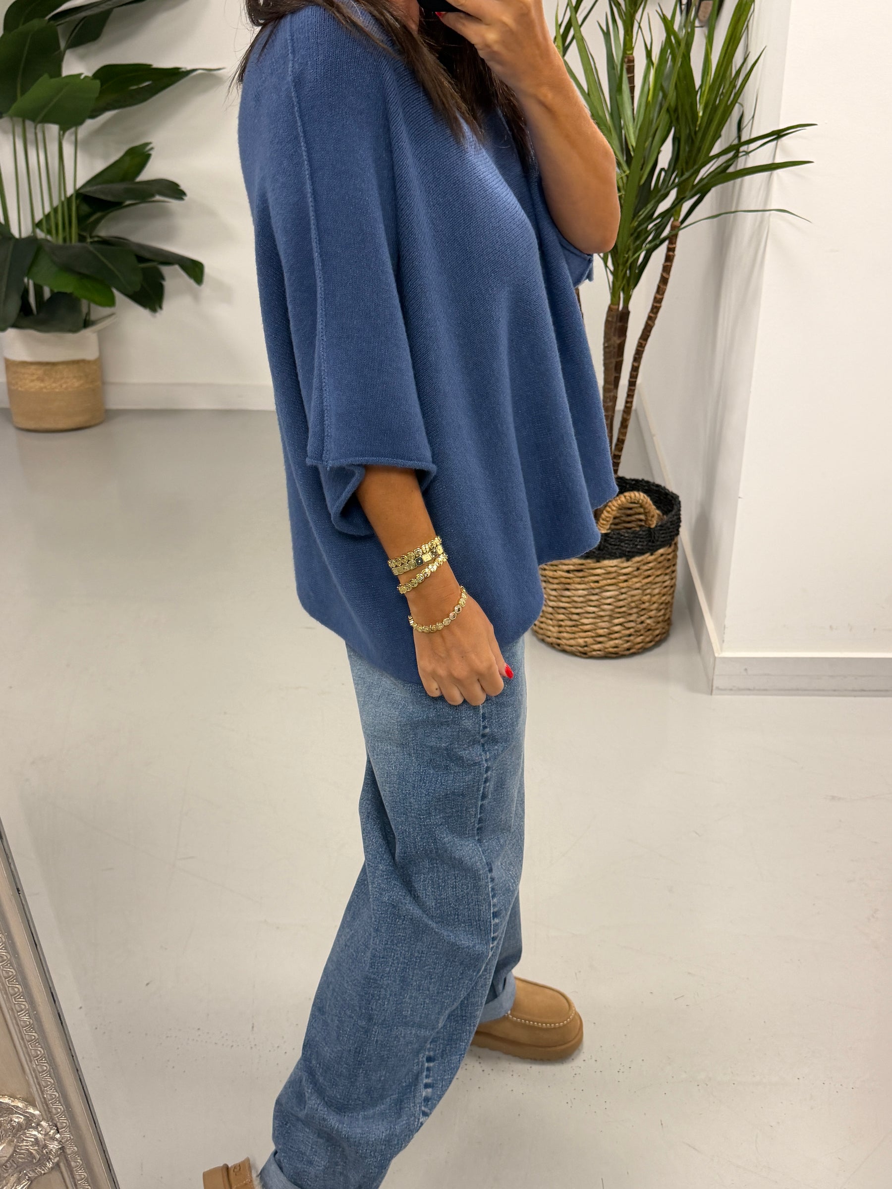 Gracie Crop Sleeve Knit - Denim Blue