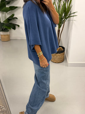 Gracie Crop Sleeve Knit - Denim Blue