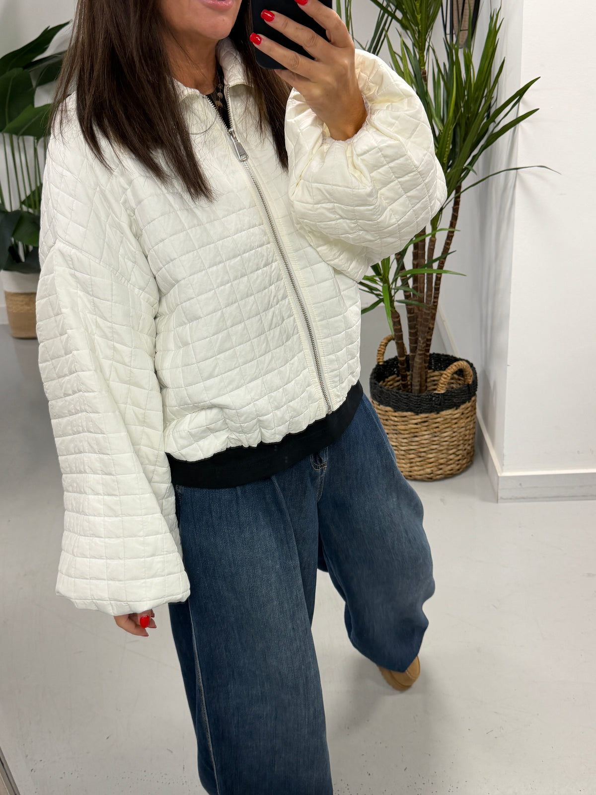 Lightweight Quilted Bomber - Cream
