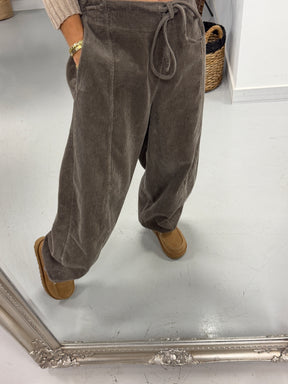 Cord Drawstring Barrel Trousers - Taupe (Size 10-14)