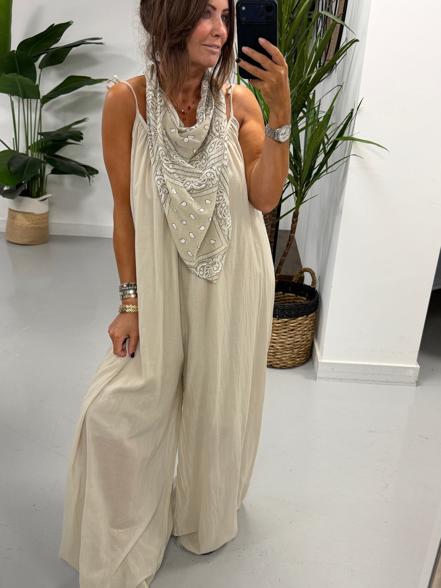 Bandana Scarf Jumpsuit - Stone (Due in in next few days)