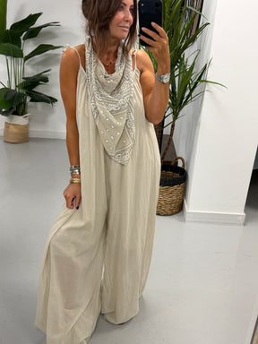 Bandana Scarf Jumpsuit - Stone (Due in in next few days)