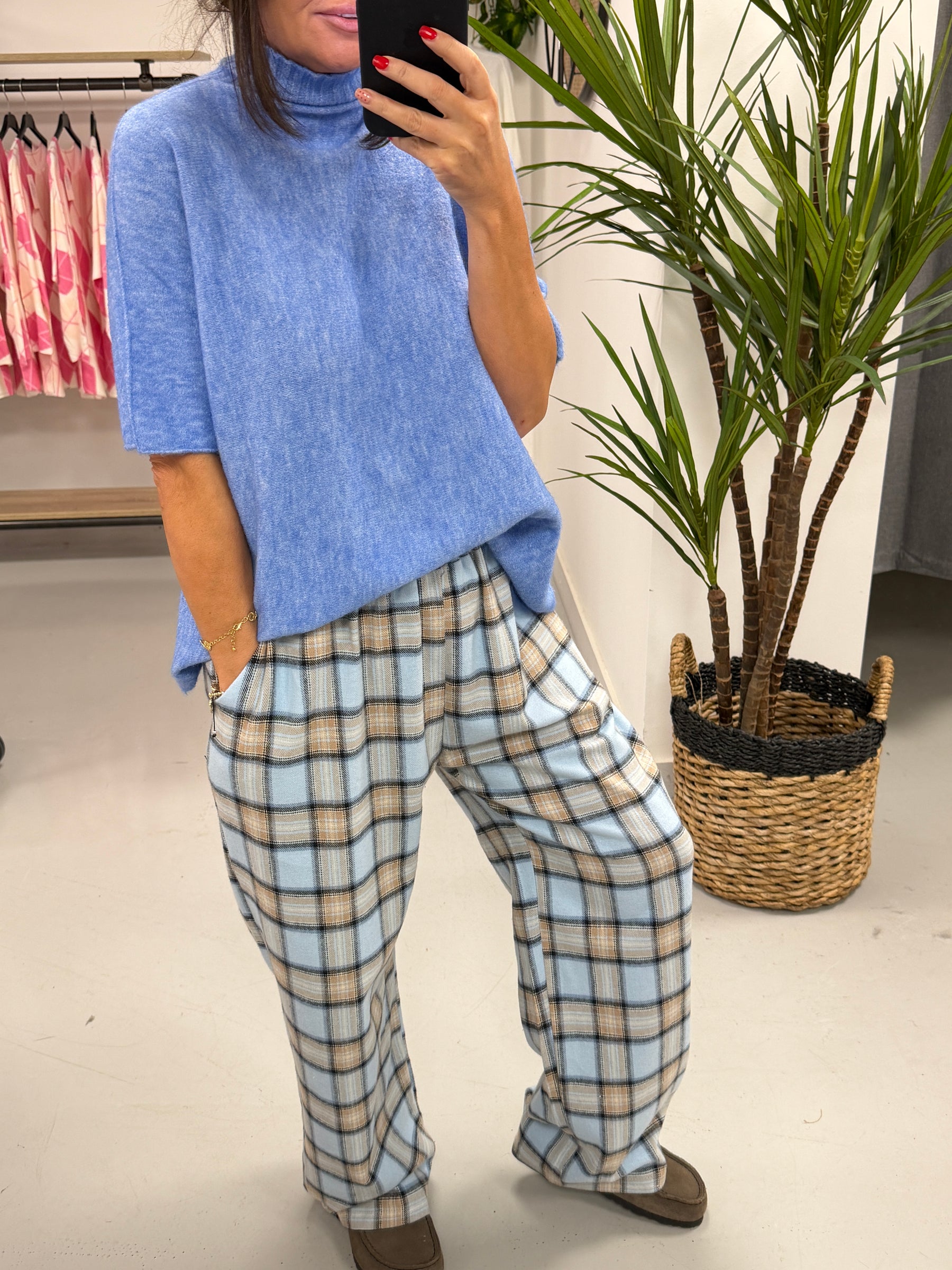 The Lachlan Straight Leg Check Trouser - Blue