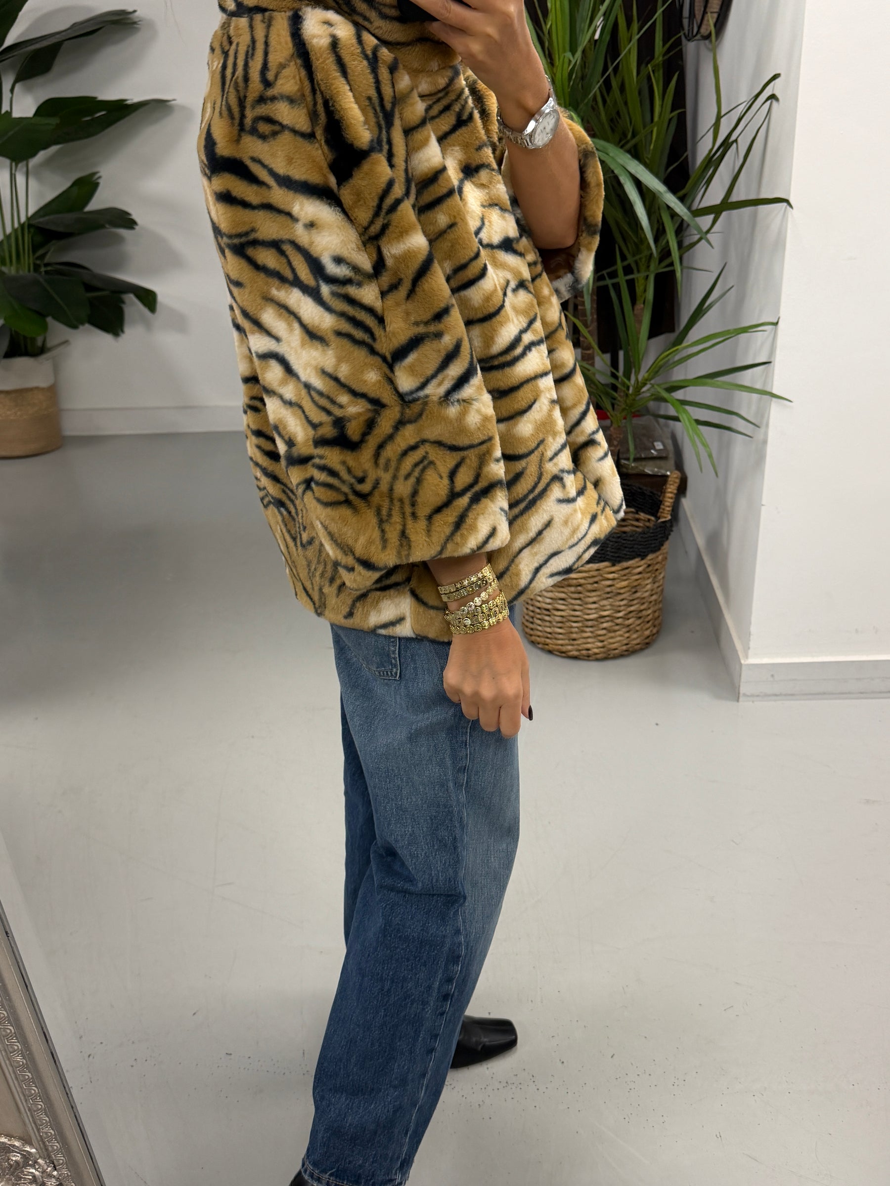 Tiger Cropped Sleeve Faux Fur