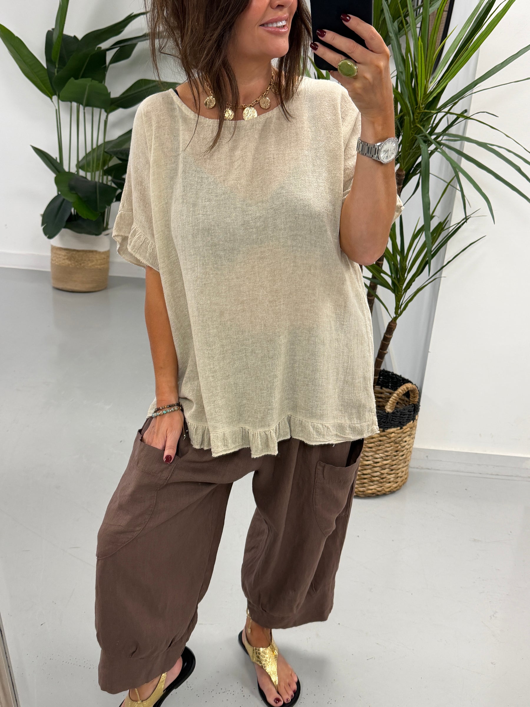 The Linen Cargo Trousers - Chocolate