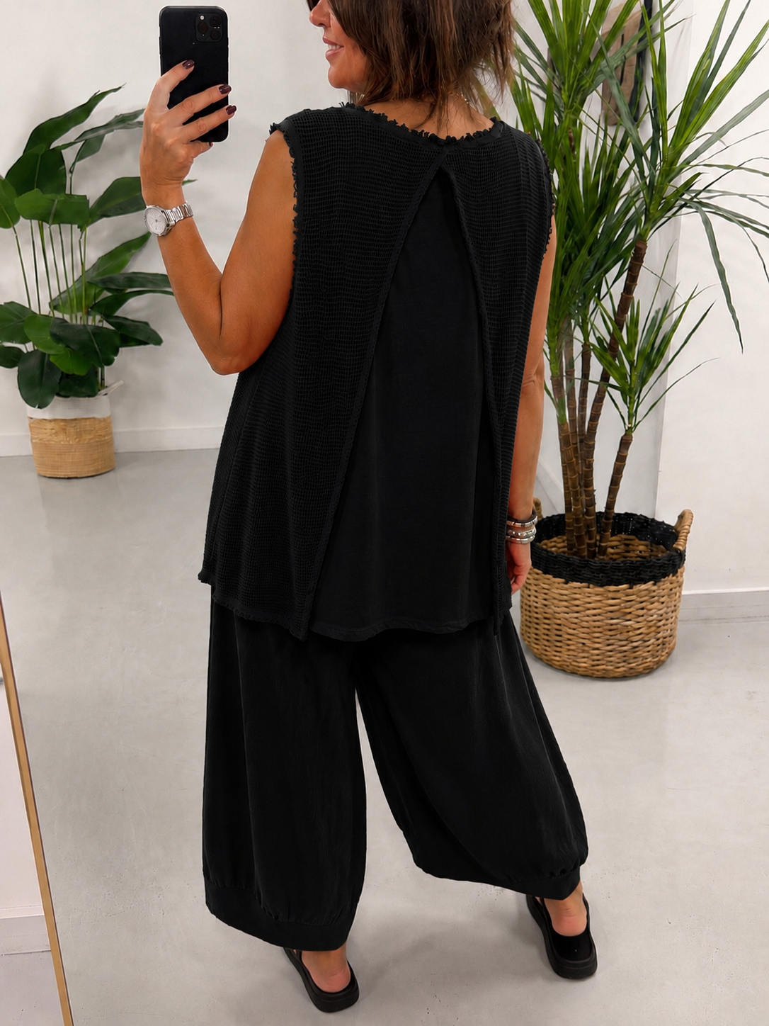 Distressed Mesh Tunic - Black